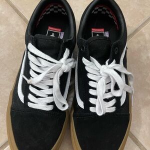 Vans Men's Black and White Sneakers with Tan Soles